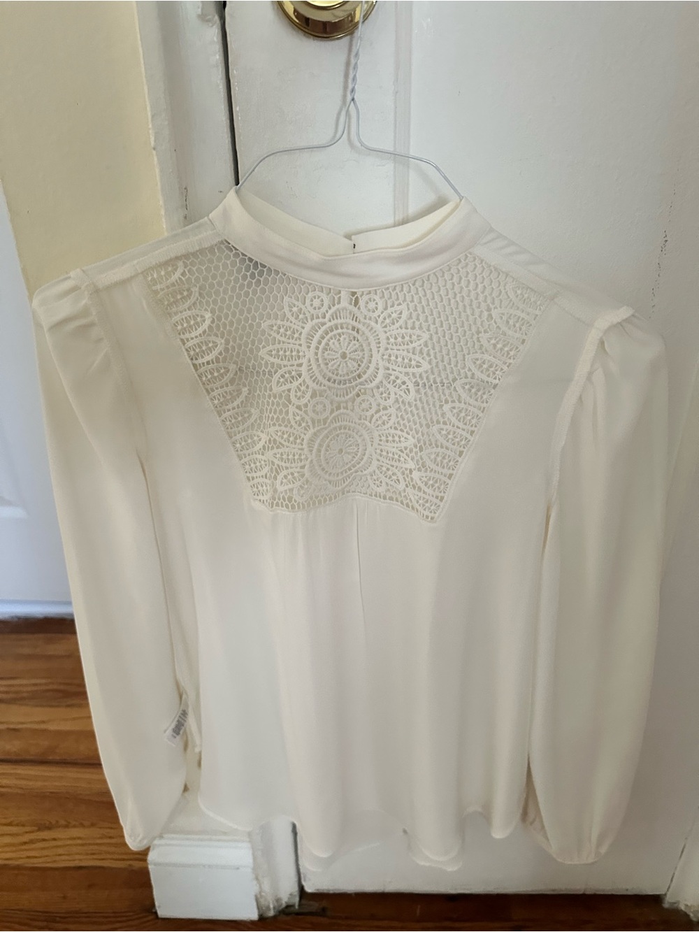 Express Cream Lace Yoke Long Sleeve Blouse